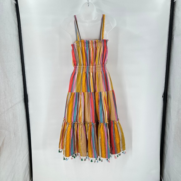 Tahari ASL Striped Tassel Midi Sundress‎ size 6 Boho Cotton Smocked Waist Resort - Picture 5 of 8
